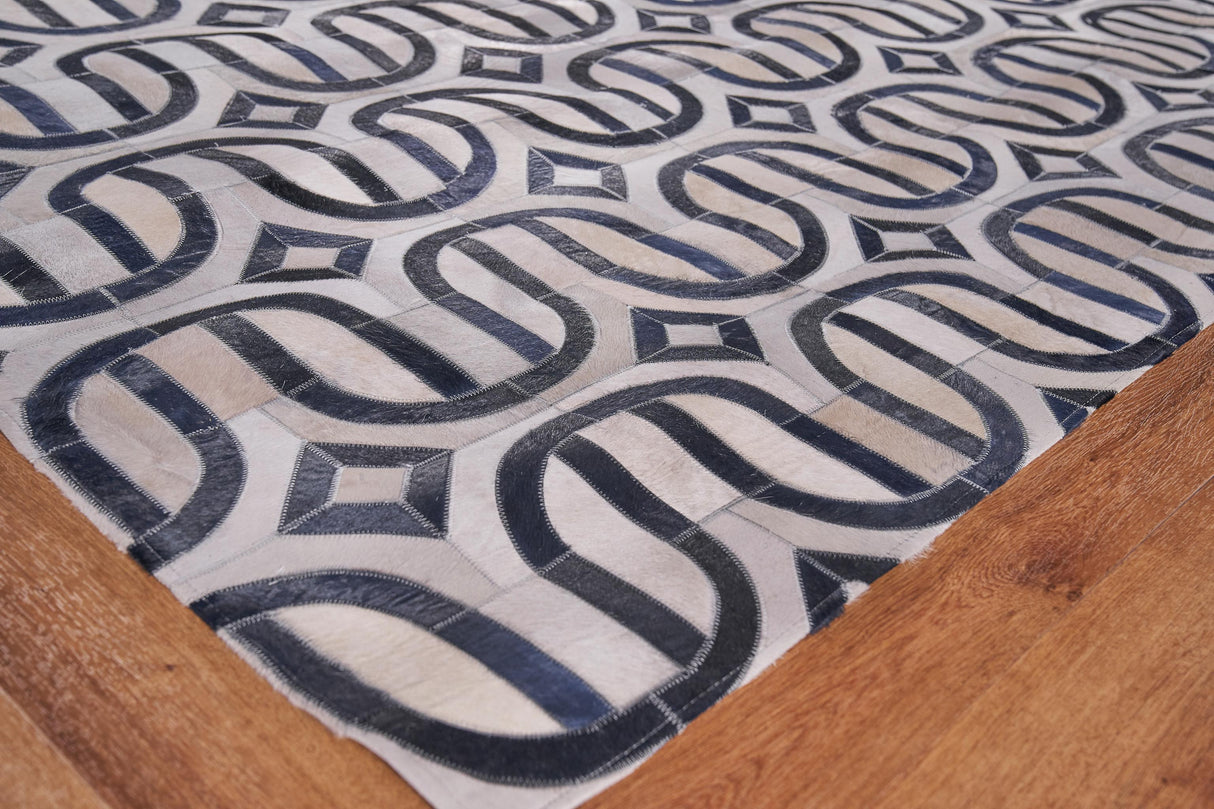 Exquisite Rugs Natural Hide Hand-stitched Leather Hide 2142 Silver/Blue 11' x 8' Area Rug