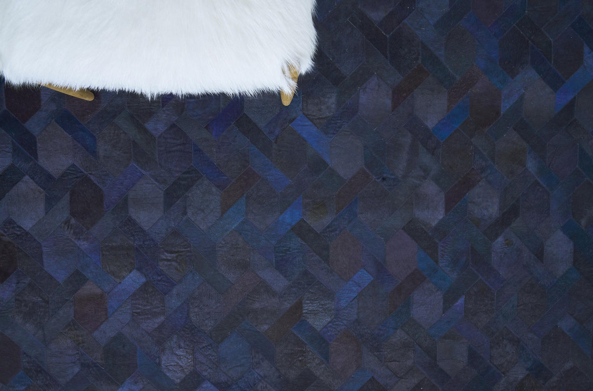 Exquisite Rugs Natural Hide Hand-stitched Leather Hide 2158 Blue 5' x 8' Area Rug