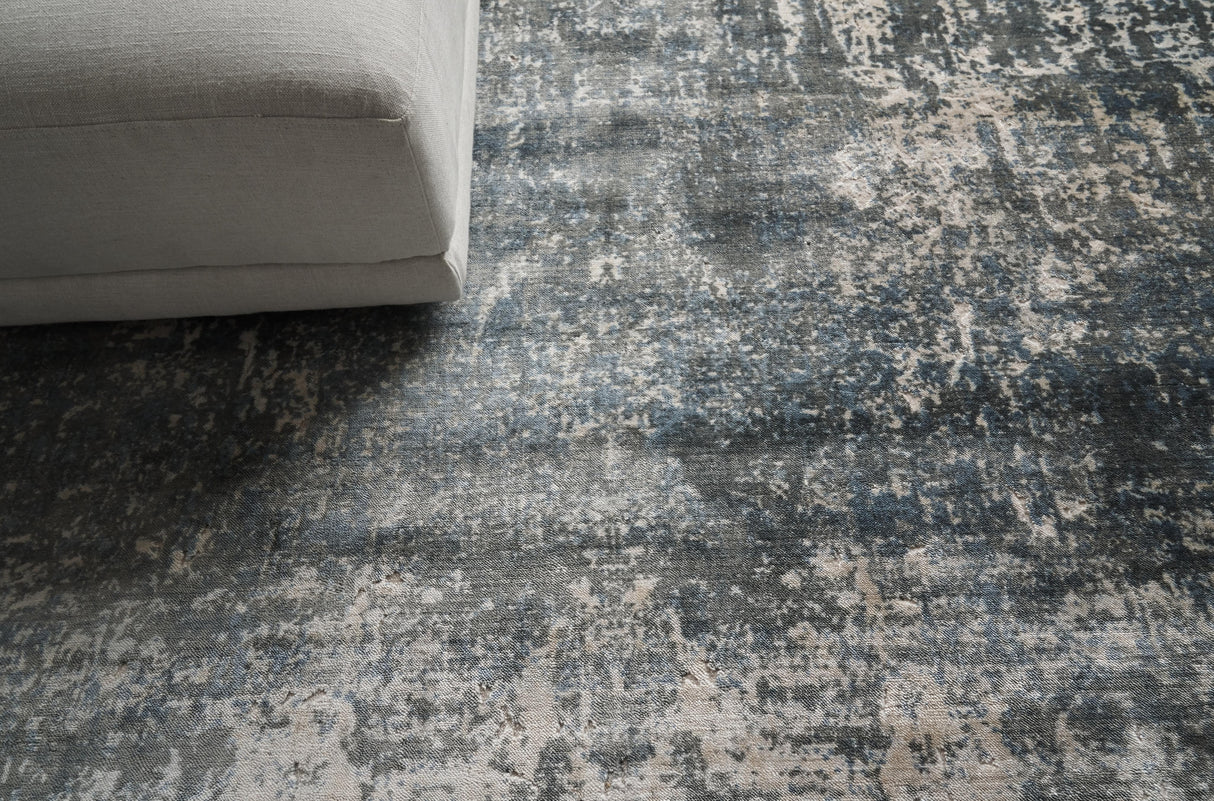 Exquisite Rugs Reflections Hand-loomed Bamboo Silk 3924 Blue/Ivory 6' x 9' Area Rug