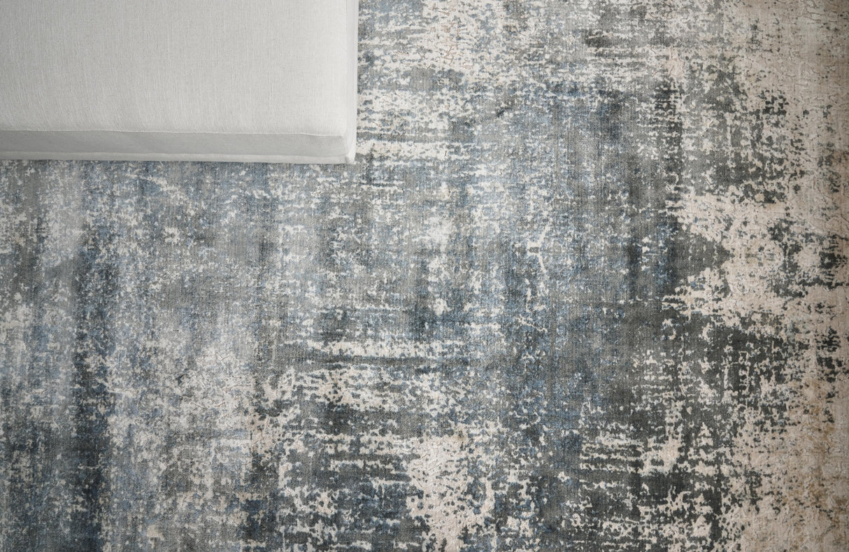 Exquisite Rugs Reflections Hand-loomed Bamboo Silk 3924 Blue/Ivory 6' x 9' Area Rug