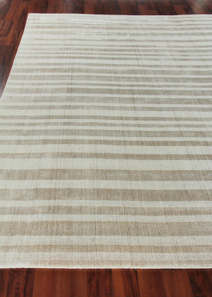 Exquisite Robin Stripe Hand-loomed Bamboo Silk/Wool Taupe Area Rug 12.0'X15.0' Rug