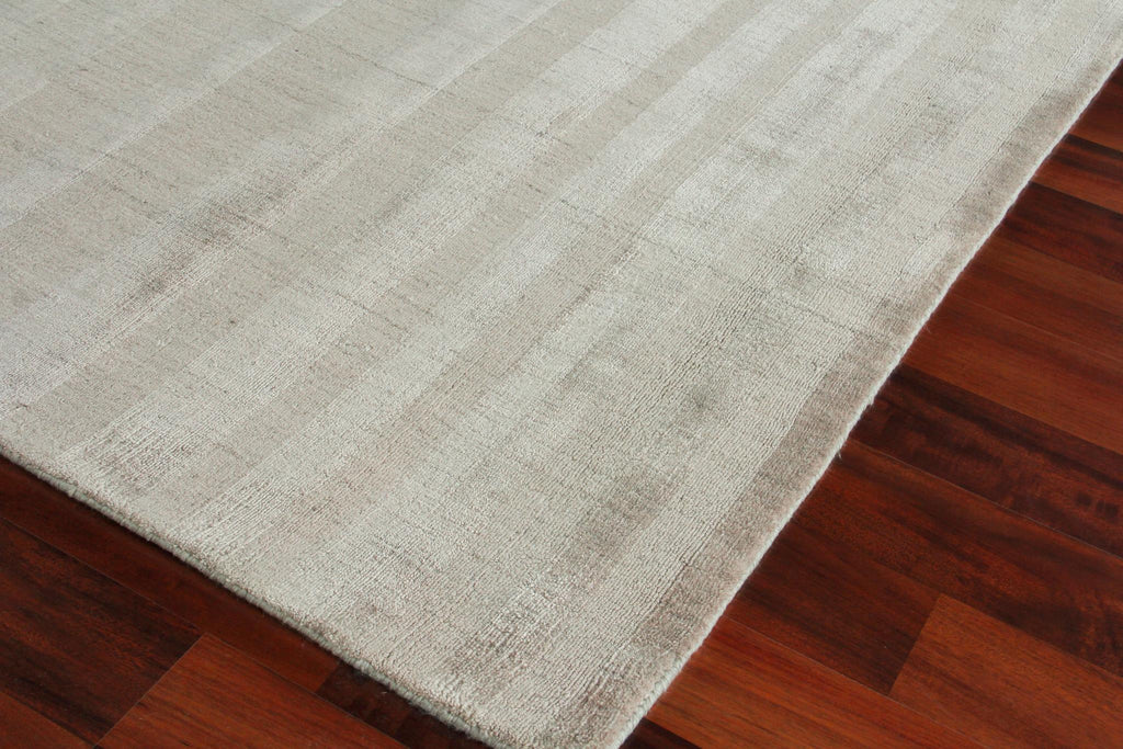 Exquisite Robin Stripe Hand-loomed Bamboo Silk/Wool Taupe Area Rug 10.0'X14.0' Rug