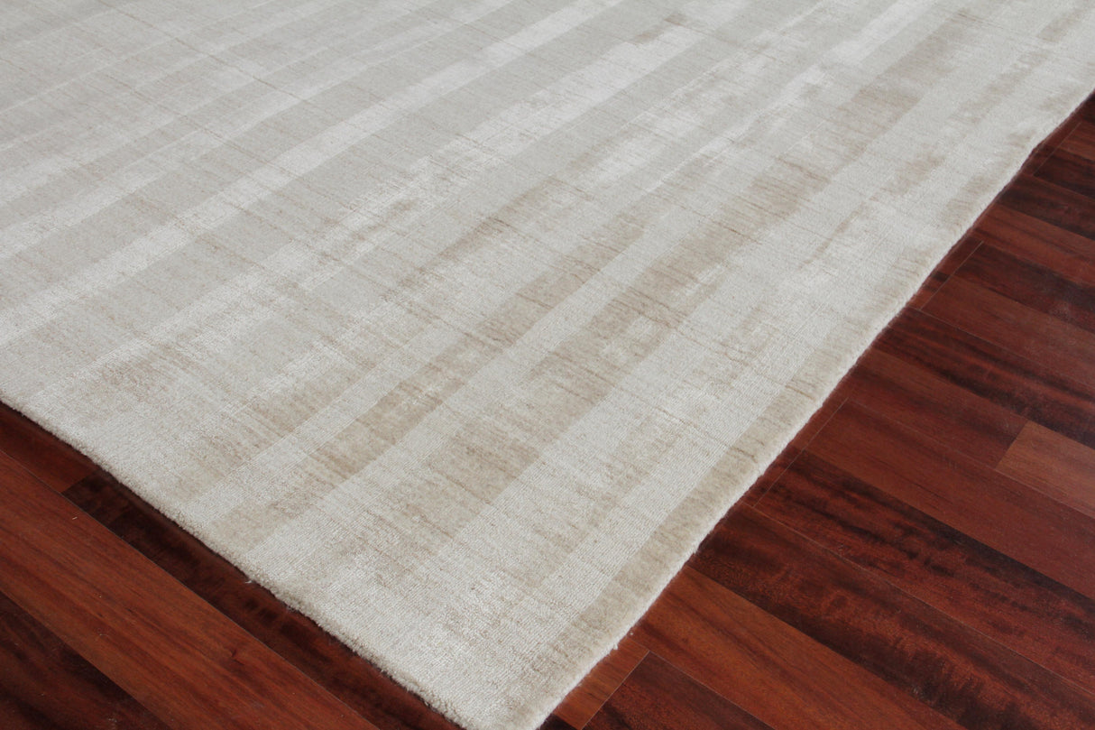 Exquisite Rugs Robin Stripe Hand-loomed Bamboo Silk/Wool 3787 Light Khaki 9' x 12' Area Rug