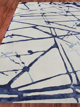 Exquisite Rugs Space Age Hand-knotted Wool/Bamboo Silk 2426 Gray/Royal Blue/Navy 10' x 14' Area Rug