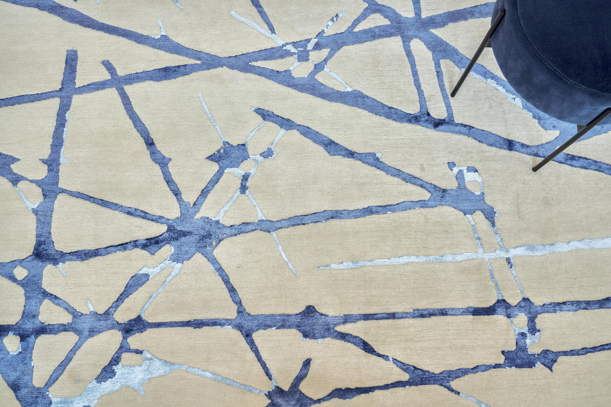 Exquisite Rugs Space Age Hand-knotted Wool/Bamboo Silk 2426 Gray/Royal Blue/Navy 10' x 14' Area Rug