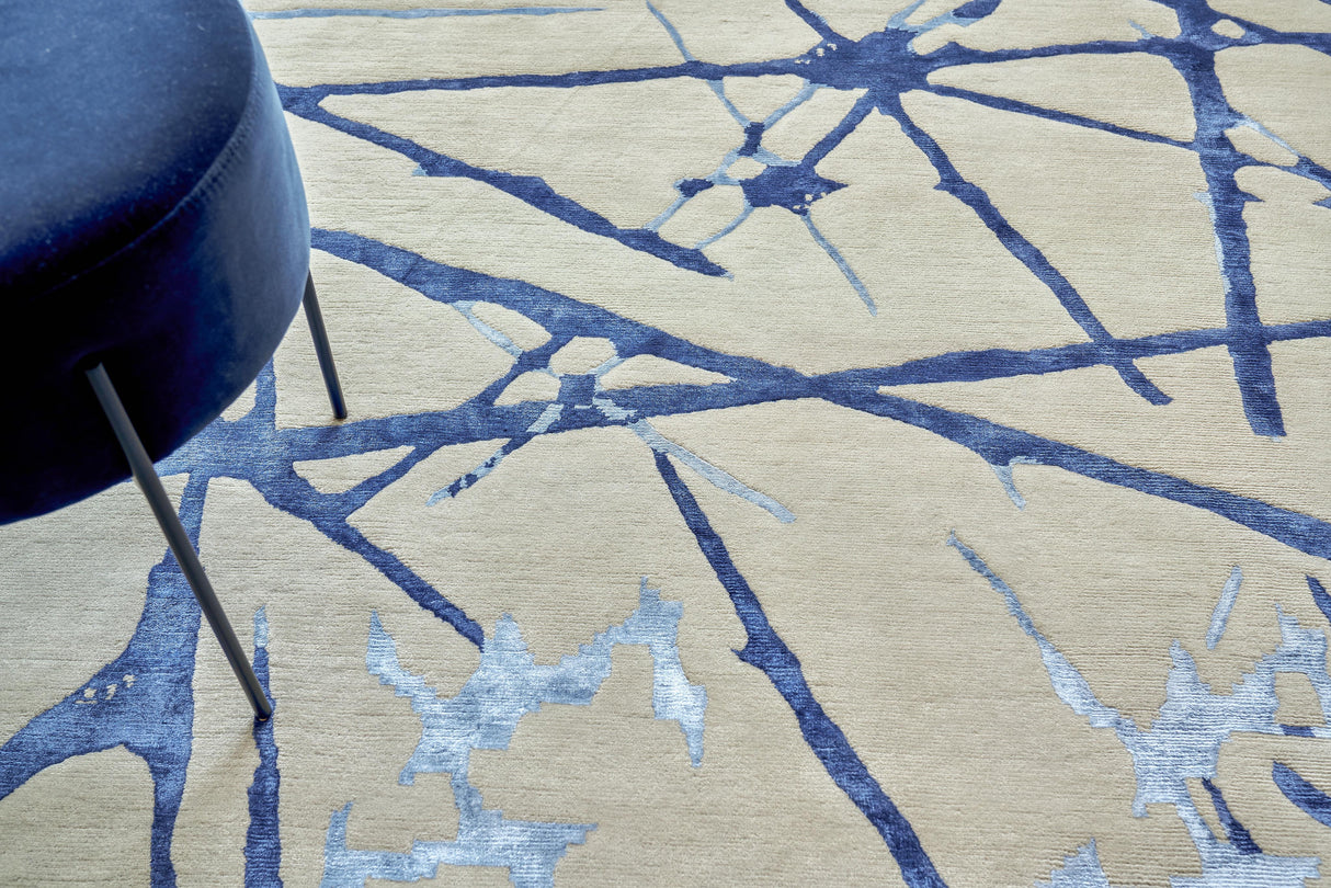 Exquisite Rugs Space Age Hand-knotted Wool/Bamboo Silk 2426 Gray/Royal Blue/Navy 8' x 10' Area Rug