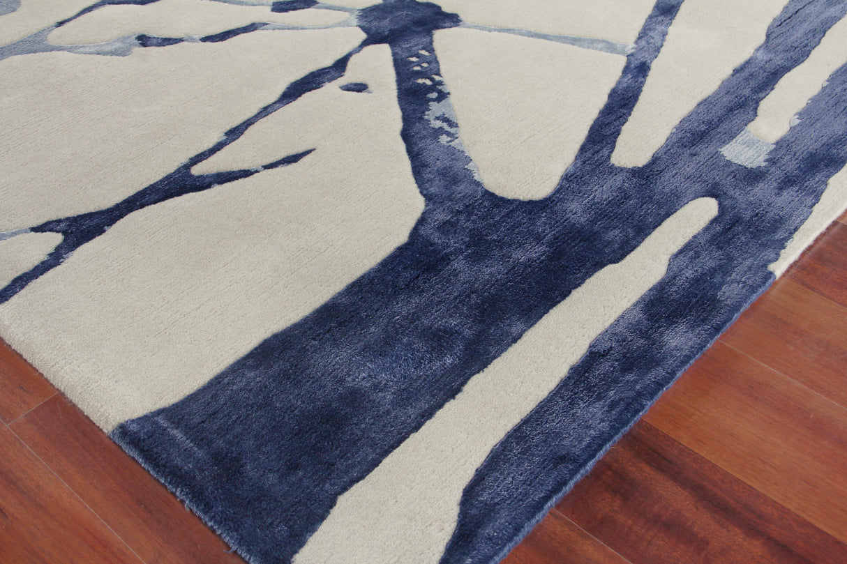 Exquisite Rugs Space Age Hand-knotted Wool/Bamboo Silk 2426 Gray/Royal Blue/Navy 8' x 10' Area Rug