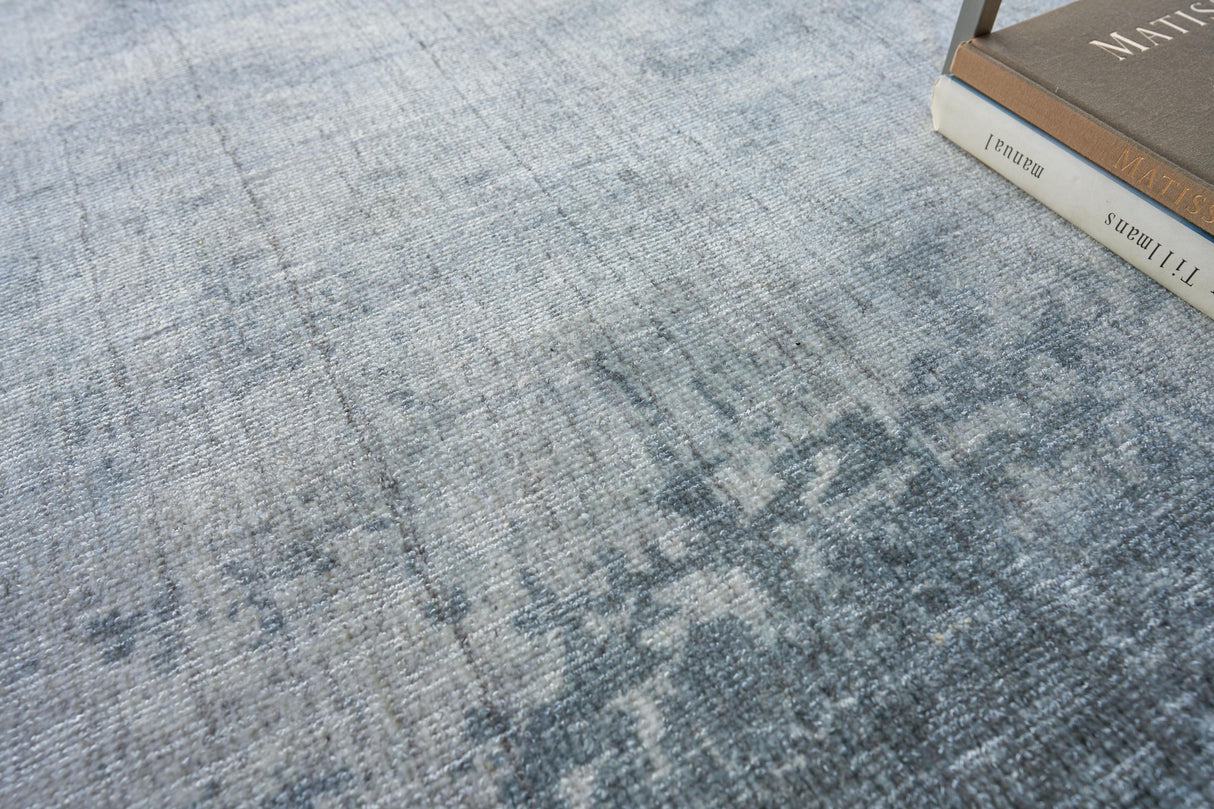 Exquisite Rugs Stone Wash Gazni Hand-loomed Wool/Bamboo Silk 4971 Blue 10' x 14' Area Rug