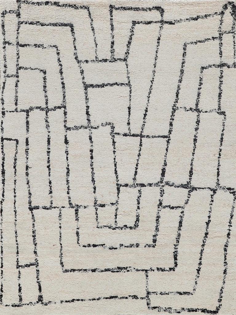 Exquisite Rugs Tahoe Hand-knotted Wool 5559 Ivory/Black 6' x 9' Area Rug