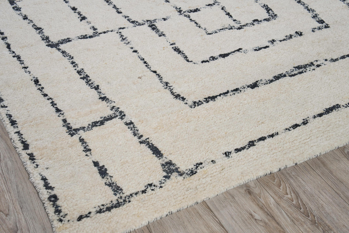 Exquisite Rugs Tahoe Hand-knotted Wool 5559 Ivory/Black 8' x 10' Area Rug