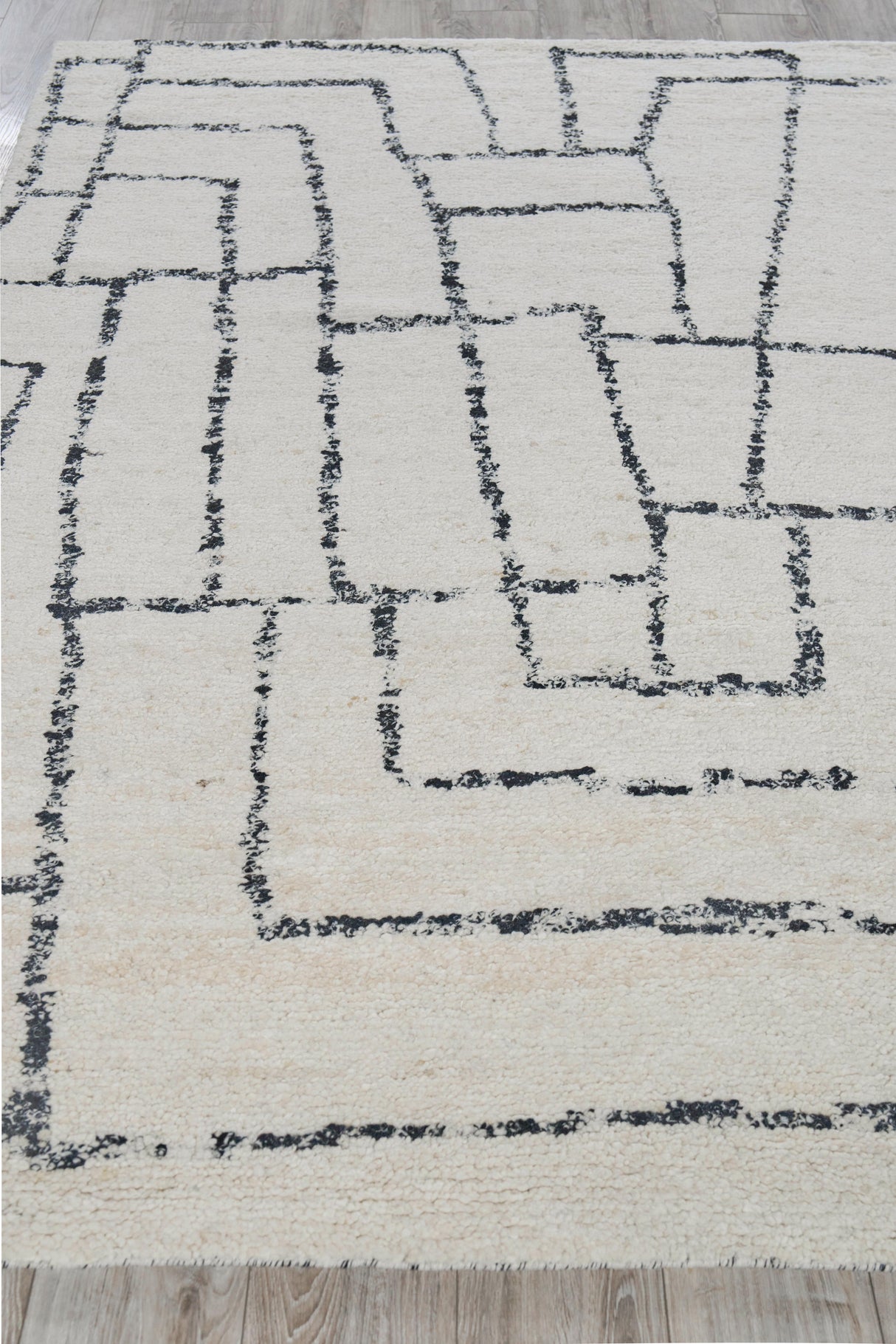 Exquisite Rugs Tahoe Hand-knotted Wool 5559 Ivory/Black 9' x 12' Area Rug