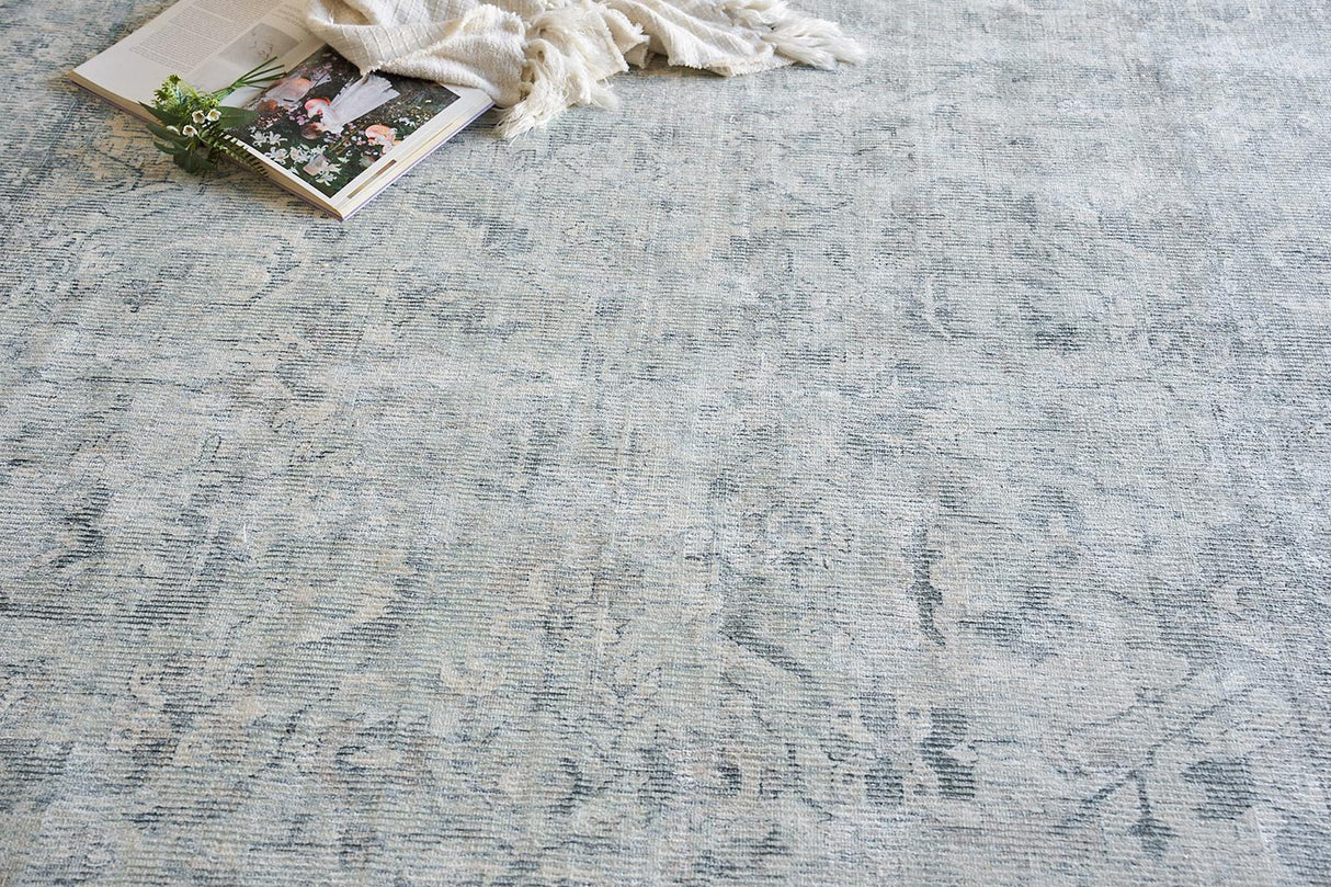 Exquisite Rugs Tuscany Hand-loomed Wool/Bamboo Silk 6341 Ivory/Blue 12' x 15' Area Rug