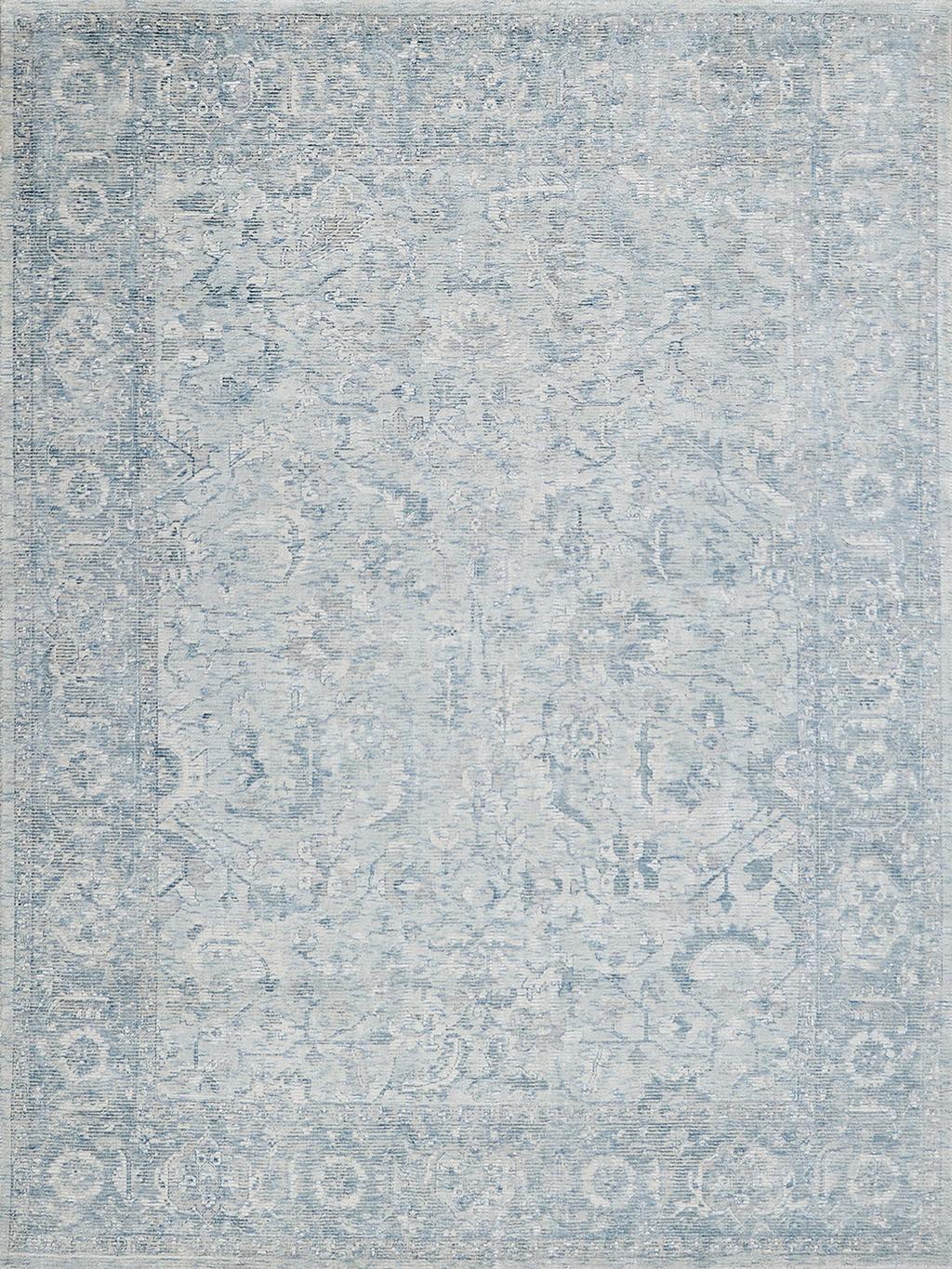 Exquisite Tuscany Hand-loomed Wool/Bamboo Silk Ivory/Blue Area Rug 9.0'X12.0' Rug