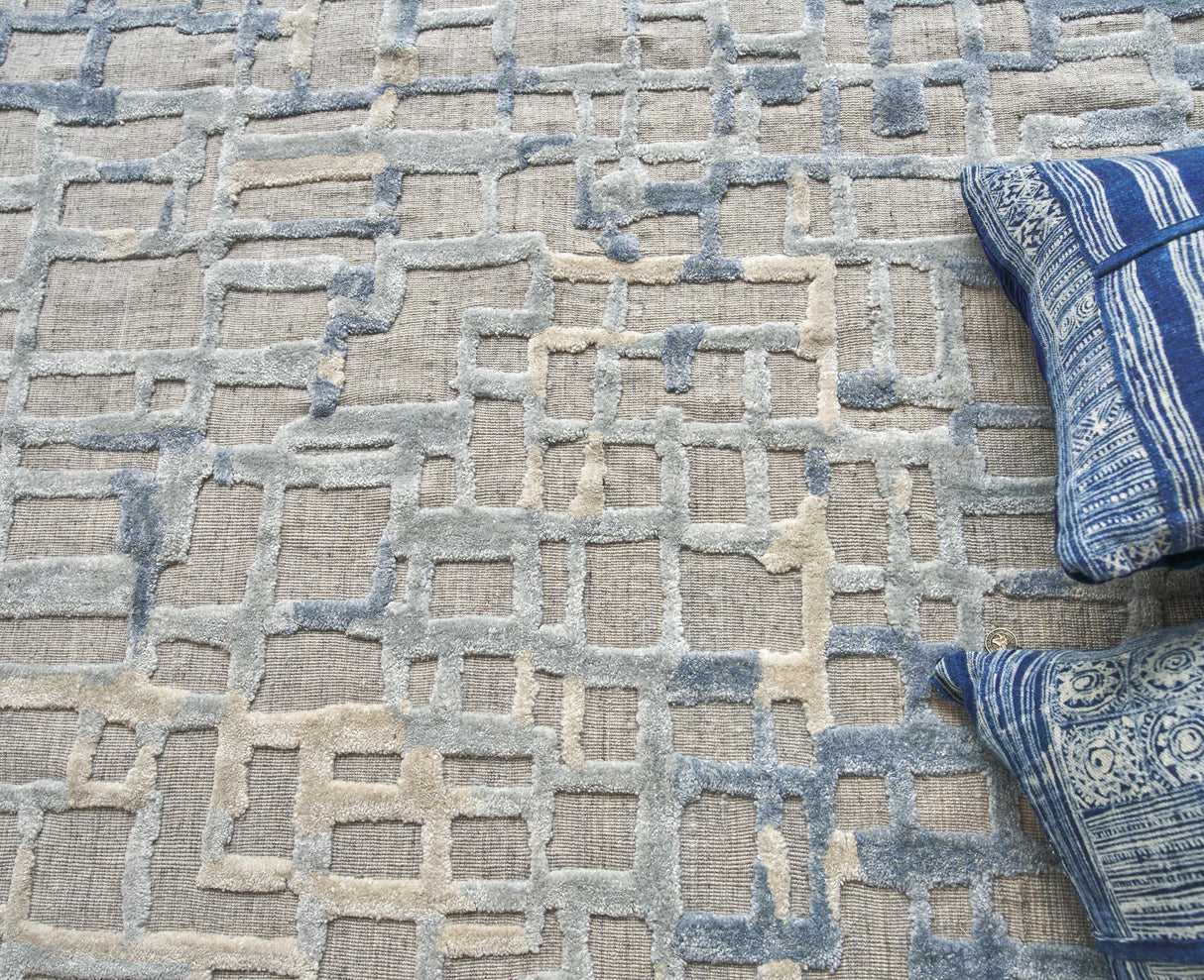 Exquisite Rugs Vista Hand-loomed Wool/Bamboo Silk 4338 Gray/Blue 10' x 14' Area Rug