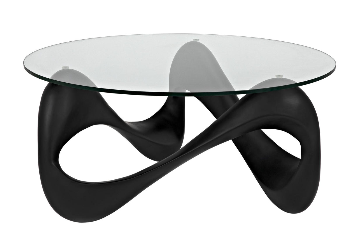 NOIR Orion Coffee Table Black Resin Cement with Glass