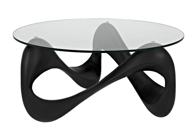 NOIR Orion Coffee Table Black Resin Cement with Glass