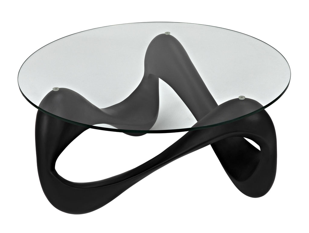 NOIR Orion Coffee Table Black Resin Cement with Glass