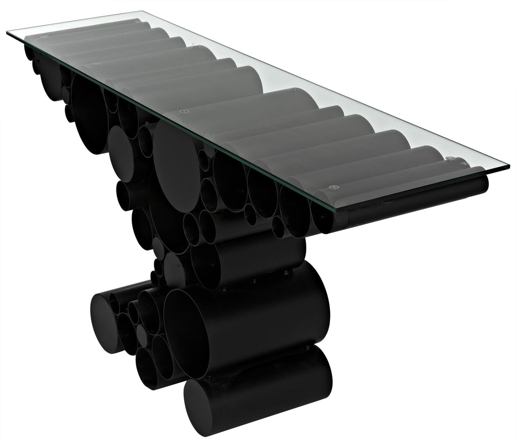 NOIR Paradox Console Black Steel with Glass Top