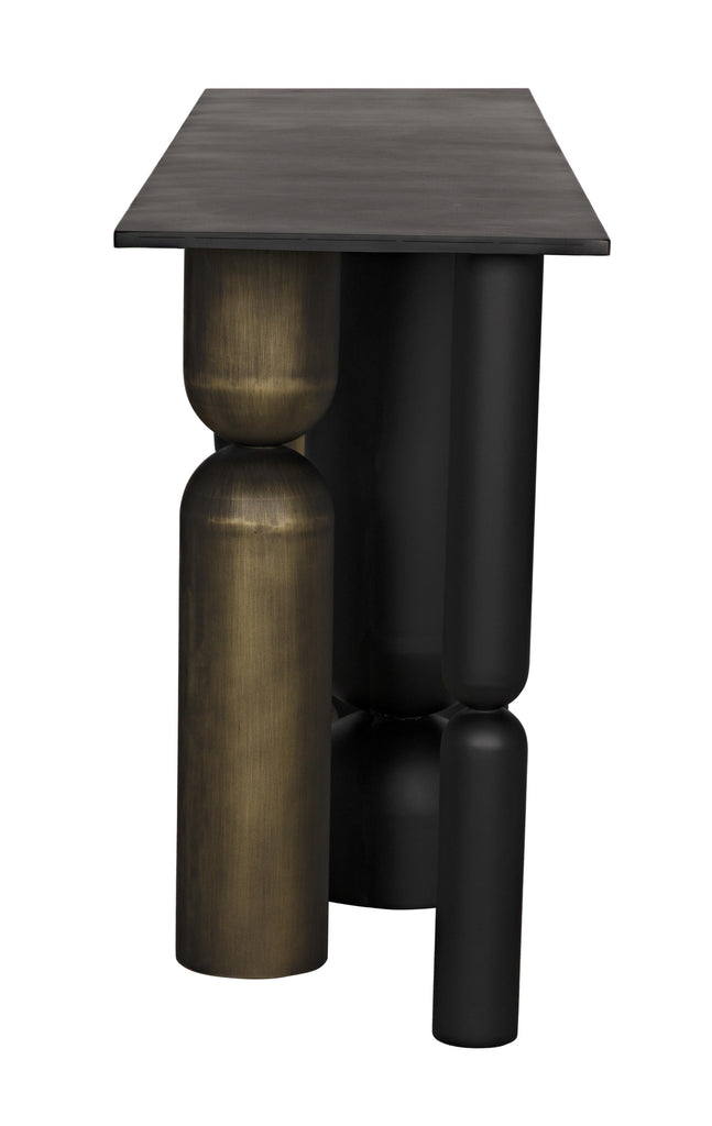 NOIR Figaro Console Black Metal and Aged Brass Finish