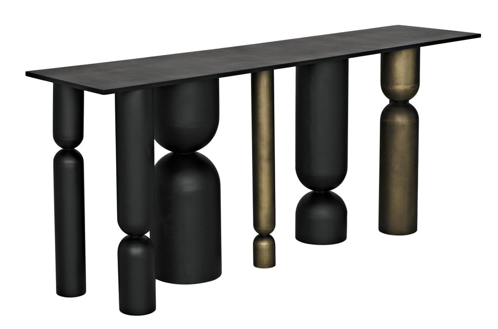 NOIR Figaro Console Black Metal and Aged Brass Finish