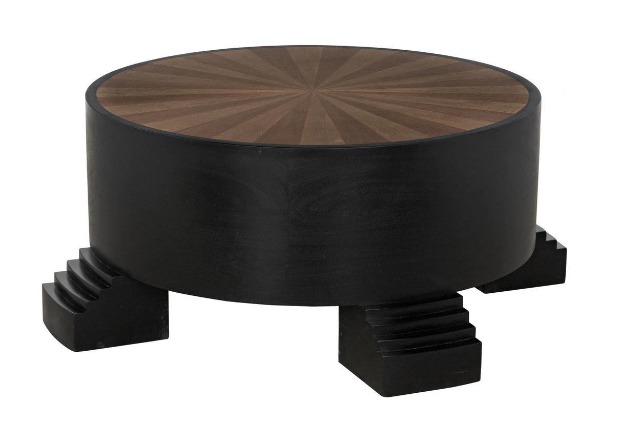 NOIR Tambour Coffee Table Hand Rubbed Black with Veneer Top