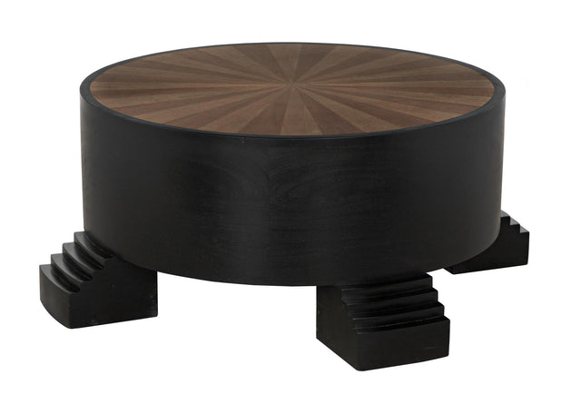 NOIR Tambour Coffee Table Hand Rubbed Black with Veneer Top