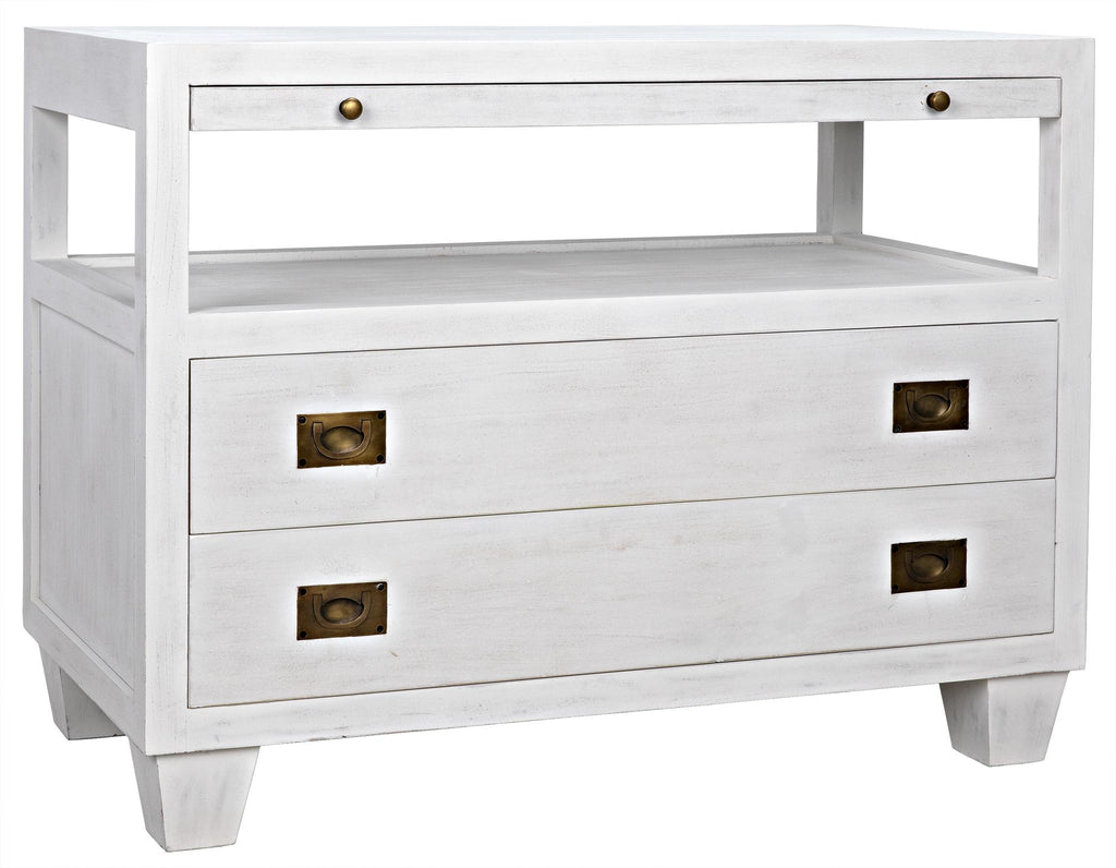 NOIR 2-Drawer Side Table with Sliding Tray White Wash