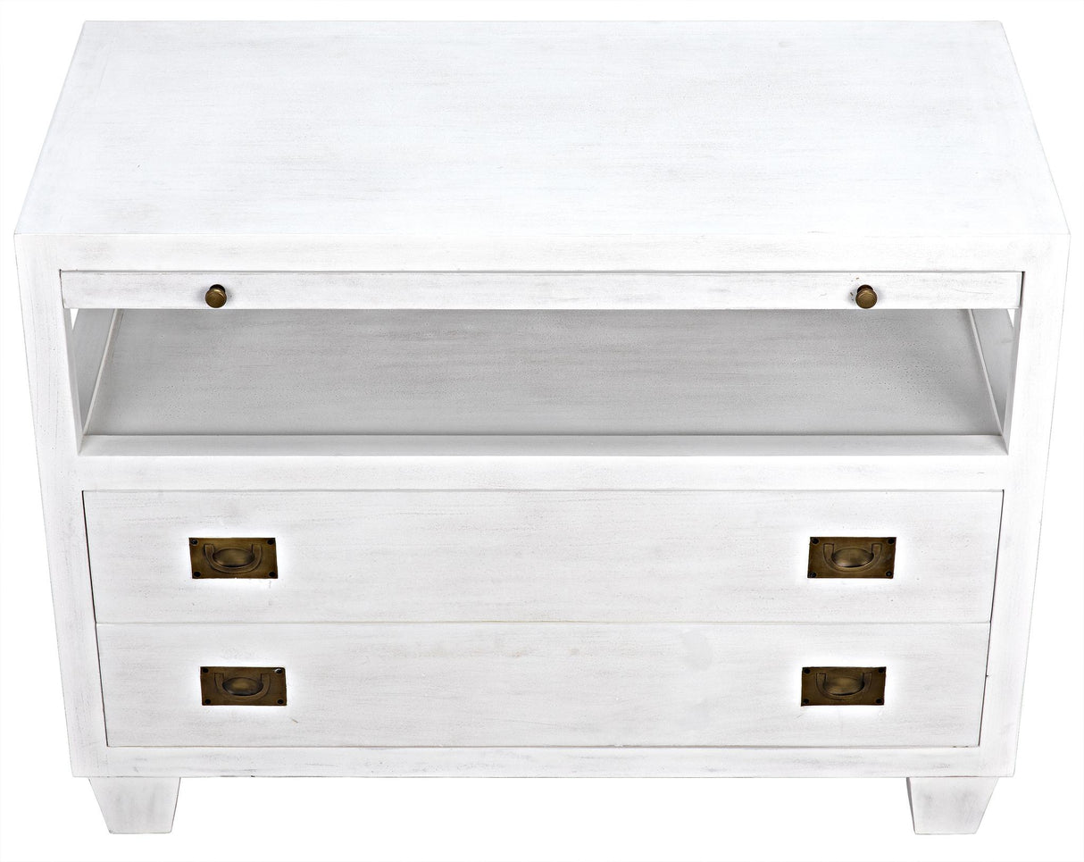 NOIR 2-Drawer Side Table with Sliding Tray White Wash