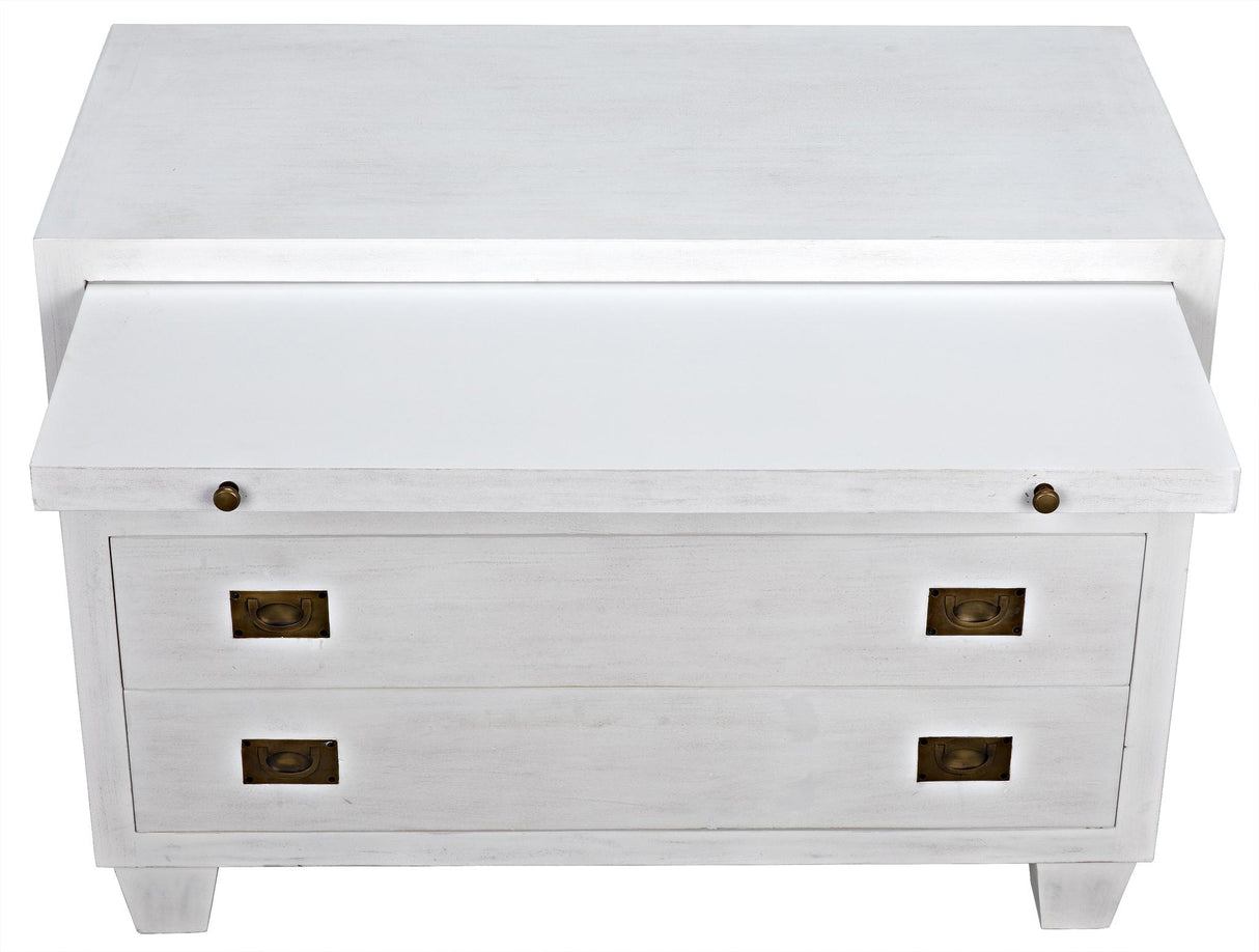 NOIR 2-Drawer Side Table with Sliding Tray White Wash