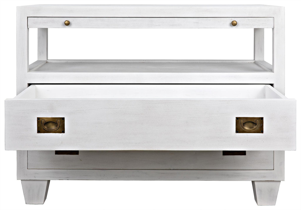 NOIR 2-Drawer Side Table with Sliding Tray White Wash