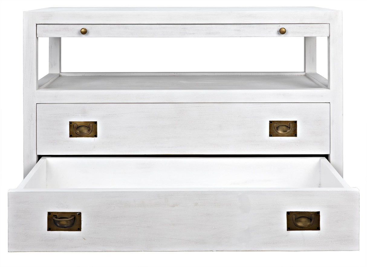 NOIR 2-Drawer Side Table with Sliding Tray White Wash