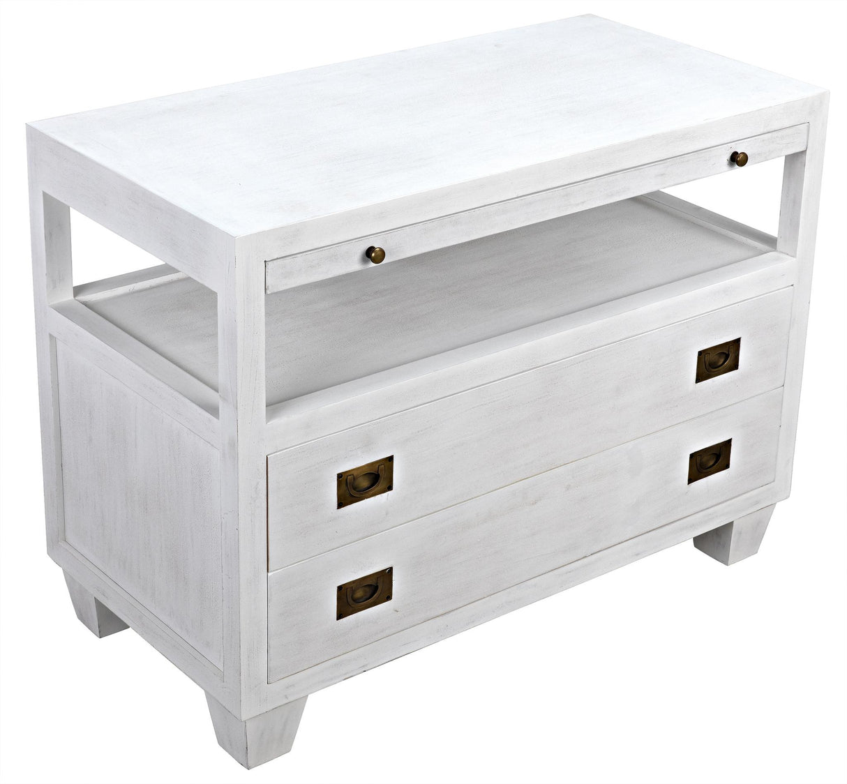 NOIR 2-Drawer Side Table with Sliding Tray White Wash