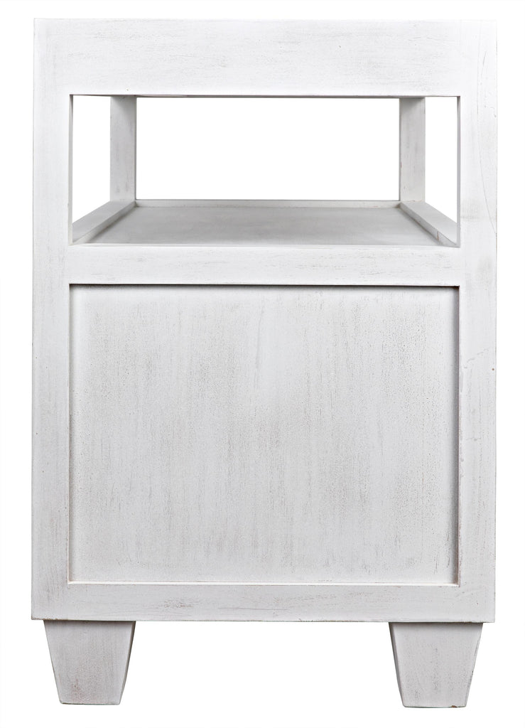 NOIR 2-Drawer Side Table with Sliding Tray White Wash