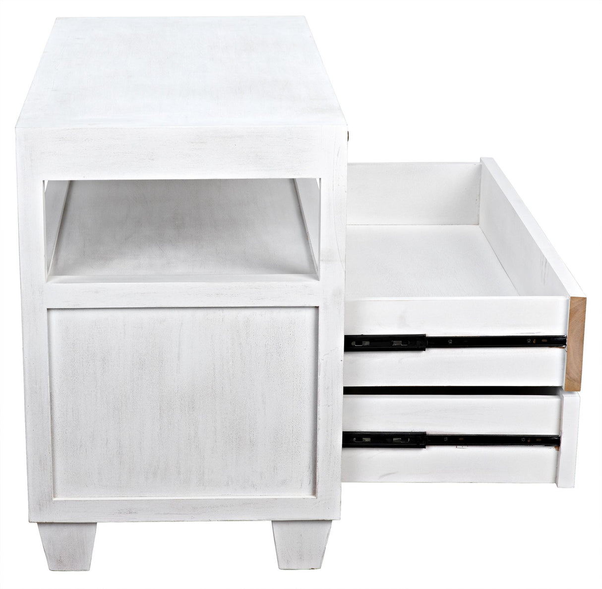 NOIR 2-Drawer Side Table with Sliding Tray White Wash