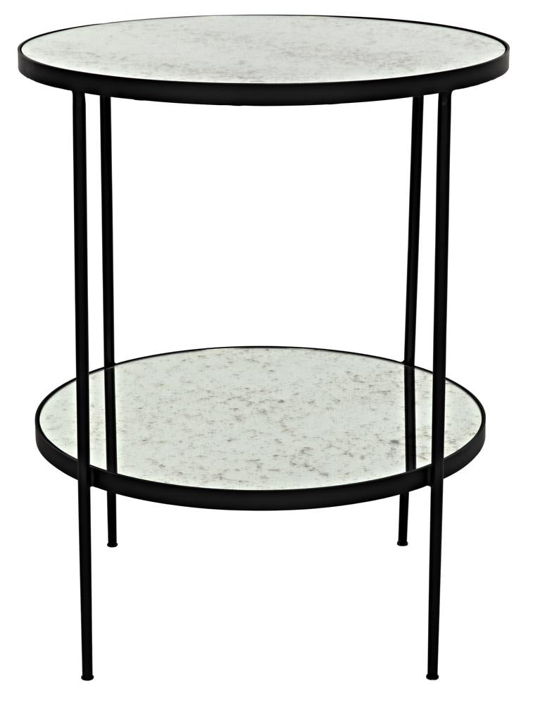NOIR Anna Side Table Black Iron with Antiqued Mirror