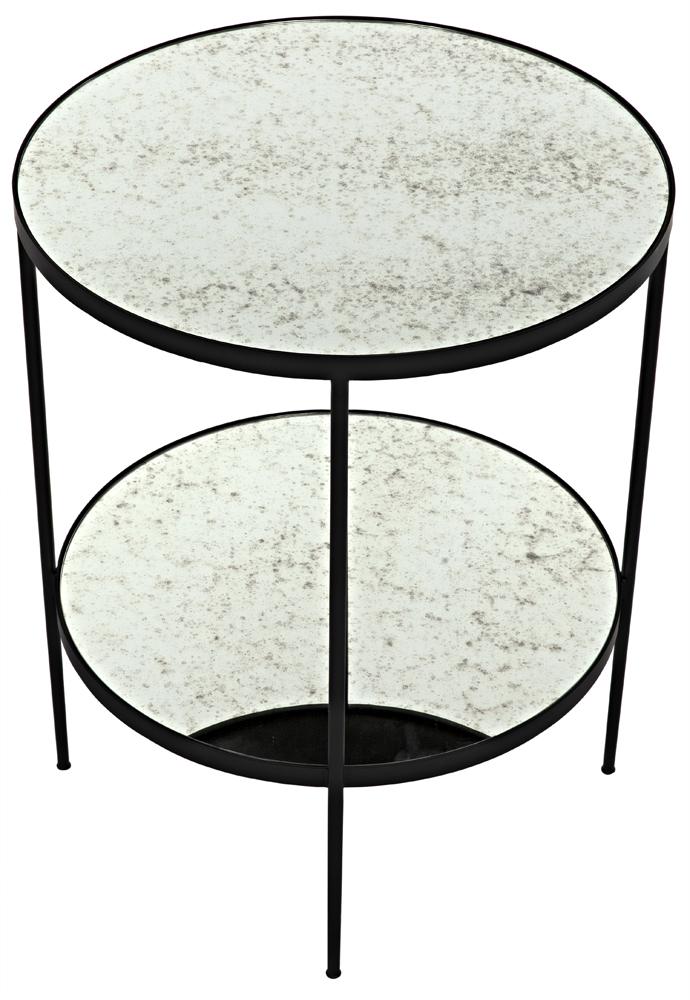 NOIR Anna Side Table Black Iron with Antiqued Mirror