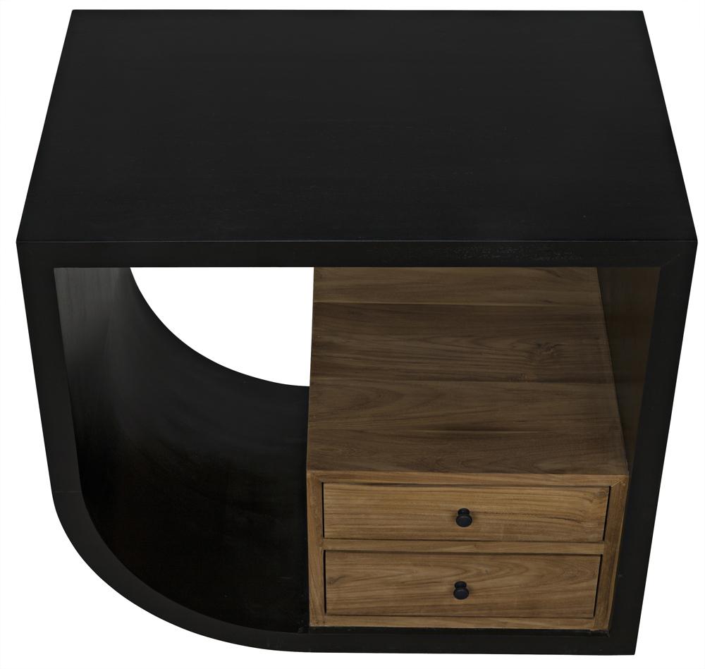 NOIR Burton Side Table Left Hand Rubbed Black and Teak