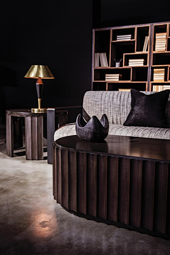 NOIR Fluted Side Table Pale with Light Brown Trim