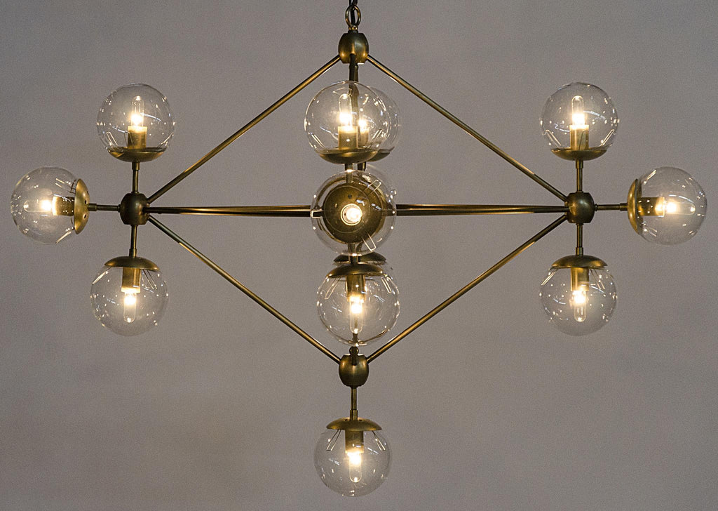 NOIR Pluto Chandelier Small Metal with Brass Finish and Glass