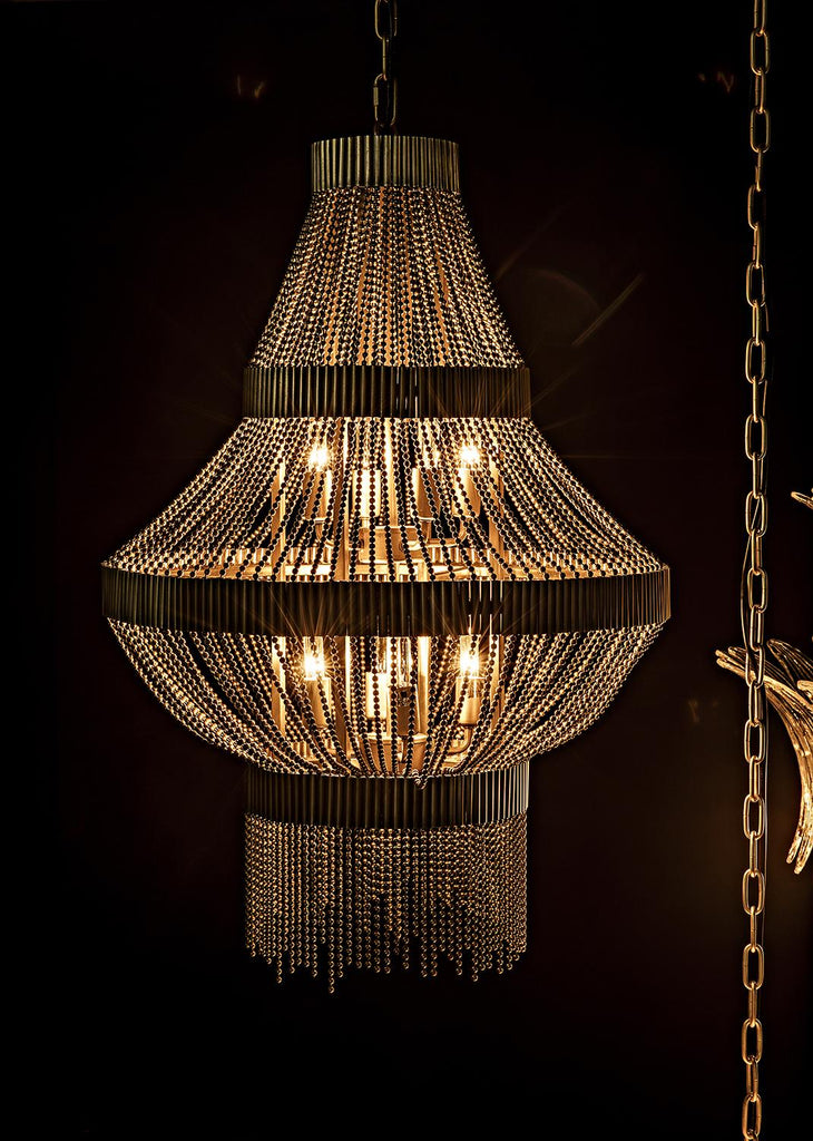 NOIR Domo Chandelier Steel and Metal Beads with Brass Finish