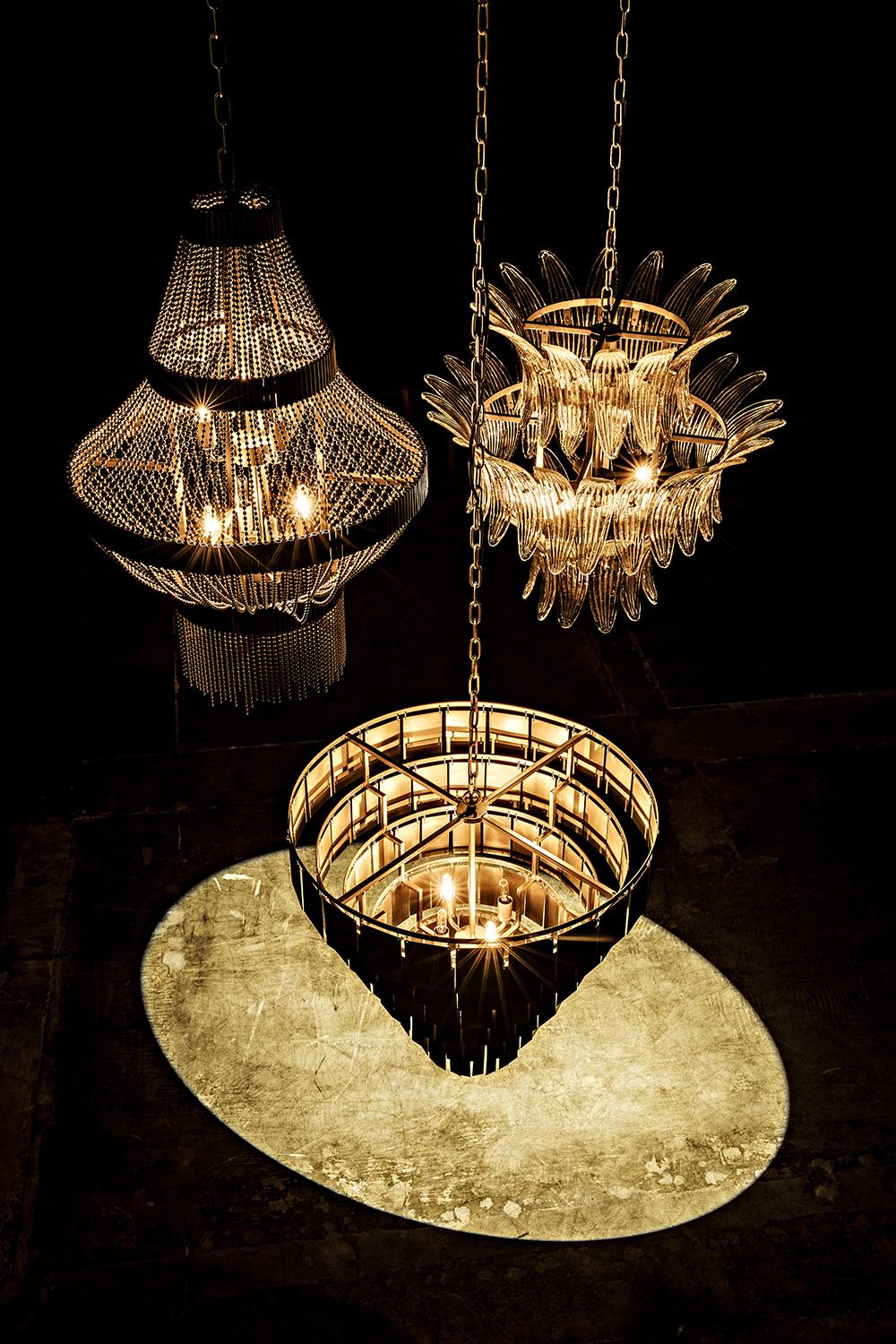 NOIR Domo Chandelier Steel and Metal Beads with Brass Finish