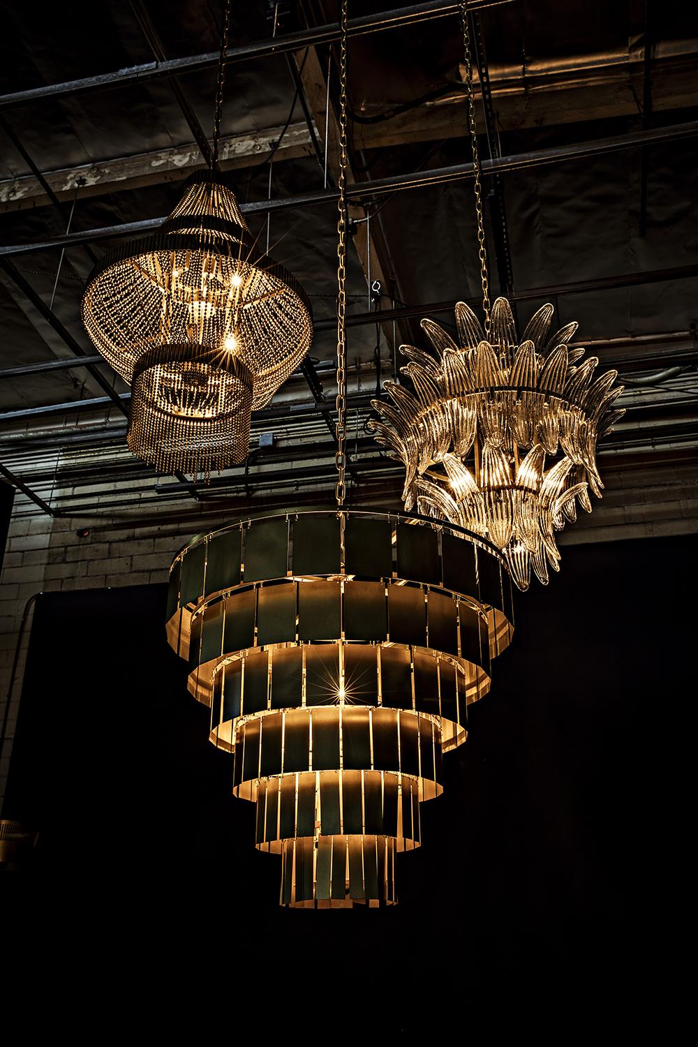 NOIR Domo Chandelier Steel and Metal Beads with Brass Finish