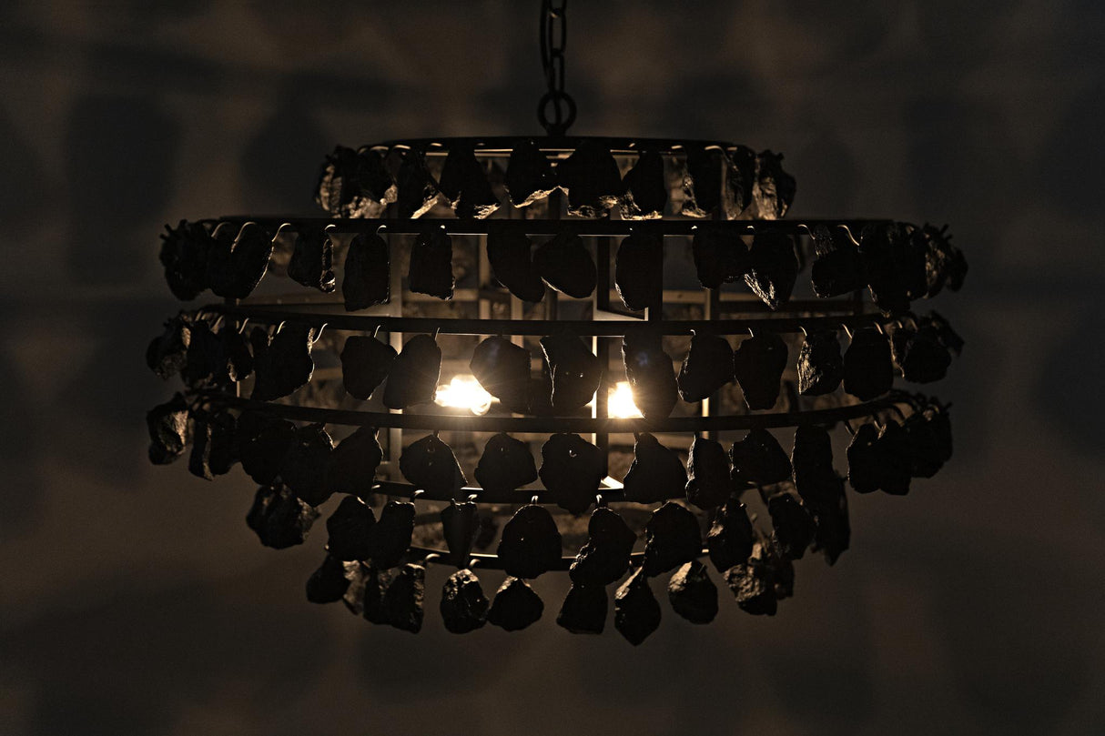 NOIR Vulcan Chandelier Black Steel with Black Glass