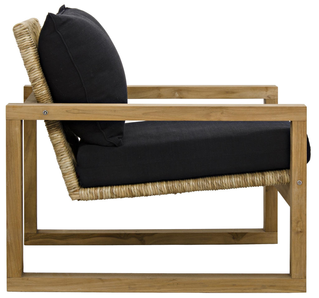 NOIR Martin Chair Teak Frame Woven Seat Black Woven Fabric