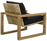 NOIR Martin Chair Teak Frame Woven Seat Black Woven Fabric