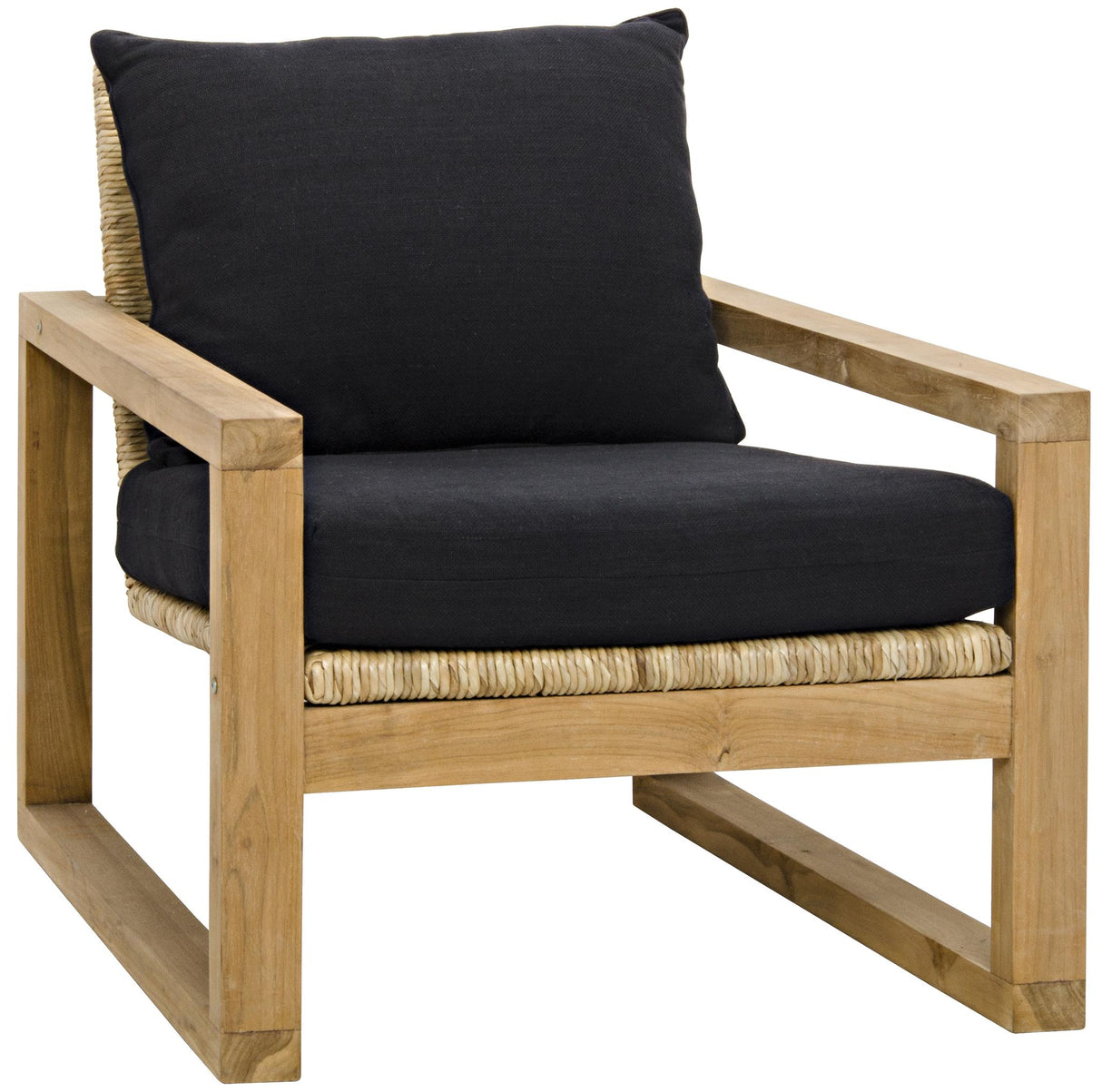 NOIR Martin Chair Teak Frame Woven Seat Black Woven Fabric