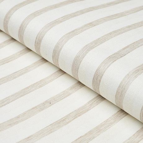 Schumacher Textured Linen Stripe White Wallpaper
