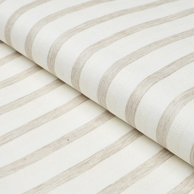 Schumacher Textured Linen Stripe White Wallpaper