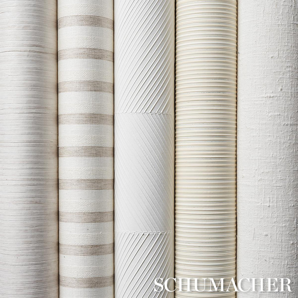 Schumacher Textured Linen Stripe White Wallpaper
