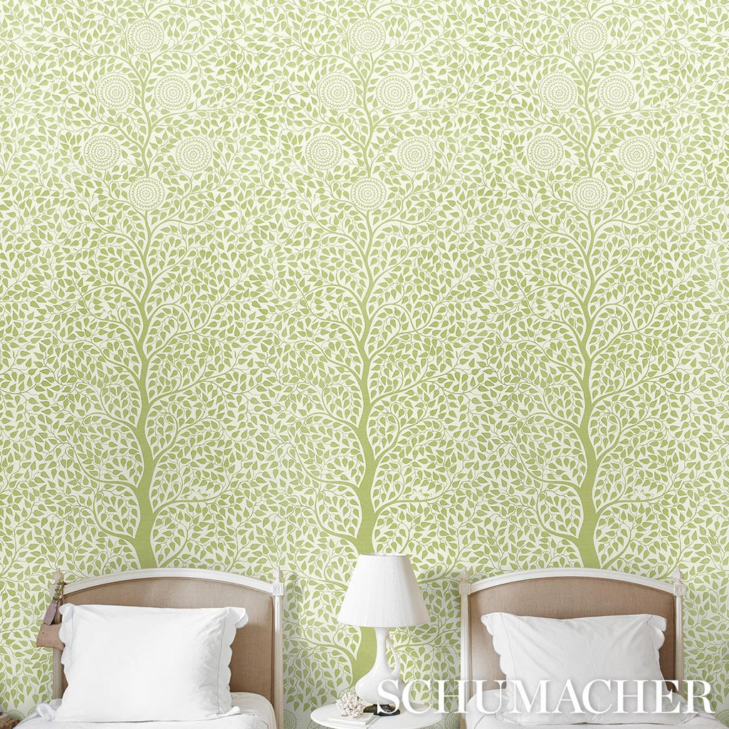 Schumacher Kayon Sisal Panel Soft Green Wallpaper